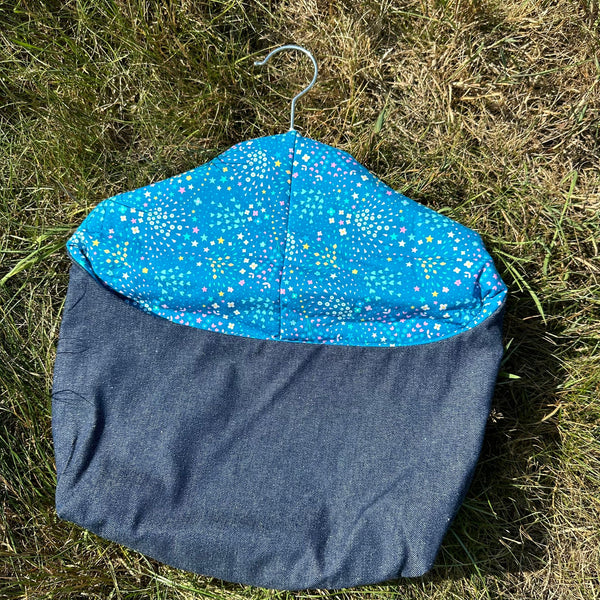 SAMPLE SALE: J12: Posh Peg Bag in Indigo Denim and Dashwood Kaleidoscope Ace Lawn 'Sprays' Turquoise