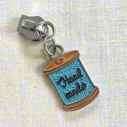 HARDWARE: Metal Zip Slider with Zipper Pull x 1: SIZE 5: 'HAND MADE' COLOURFUL COTTON REEL