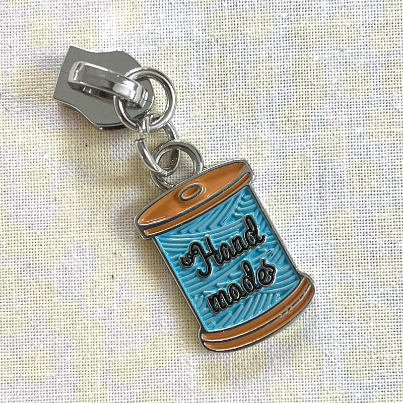 HARDWARE: Metal Zip Slider with Zipper Pull x 1: SIZE 5: 'HAND MADE' COLOURFUL COTTON REEL