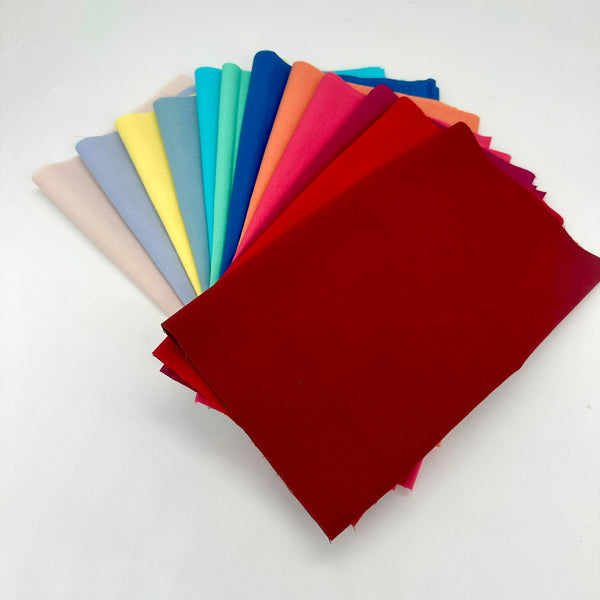 SPECIAL BUY: 12 x LONG QUARTERS 100% Cotton Plains: Bundle D (Colours #100 - 111)