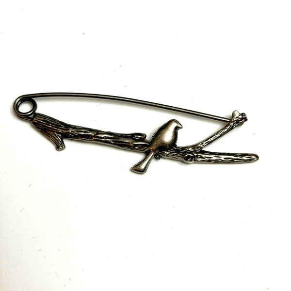 HARDWARE: Zinc Alloy BIRD ON BRANCH Shawl Pin: Tin colour
