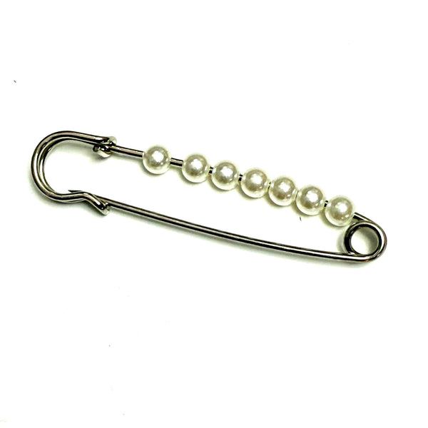 HARDWARE: Shawl Pin: Silver Colour with Imitation Pearls
