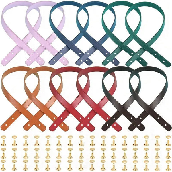 HARDWARE: SIX PAIRS of 60cm Pre-Punched RIVET BAG HANDLES in assorted colours