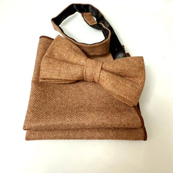 READY MADE: One Bow Tie & TWO Pocket Squares Set: CINNAMON