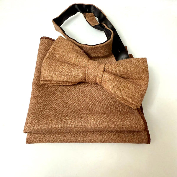READY MADE: One Bow Tie & TWO Pocket Squares Set: CINNAMON