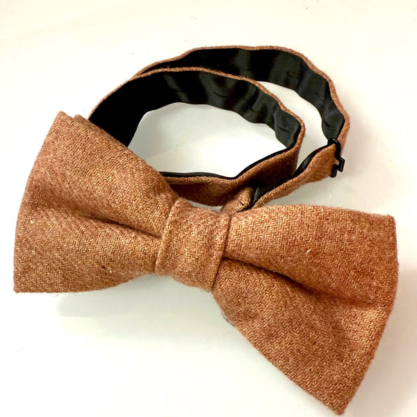 READY MADE: One Bow Tie & TWO Pocket Squares Set: CINNAMON