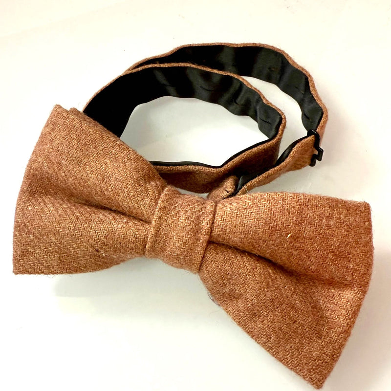 READY MADE: One Bow Tie & TWO Pocket Squares Set: CINNAMON