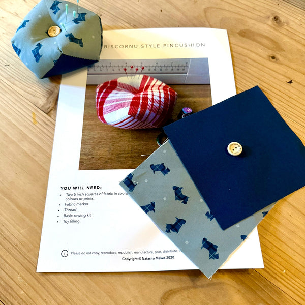INSTRUCTIONS with FREE Fabric + Buttons: Biscornu Style Pincushion