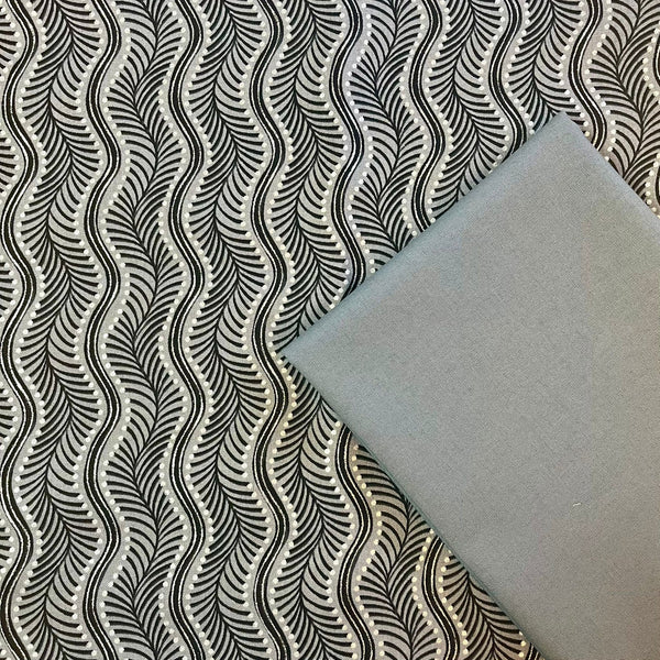 Premium HMH: Robert Kaufman | Holiday Flourish Peppermint Twist 'Wavy Stripe' SRKM-22950-183 PEWTER with School Grey