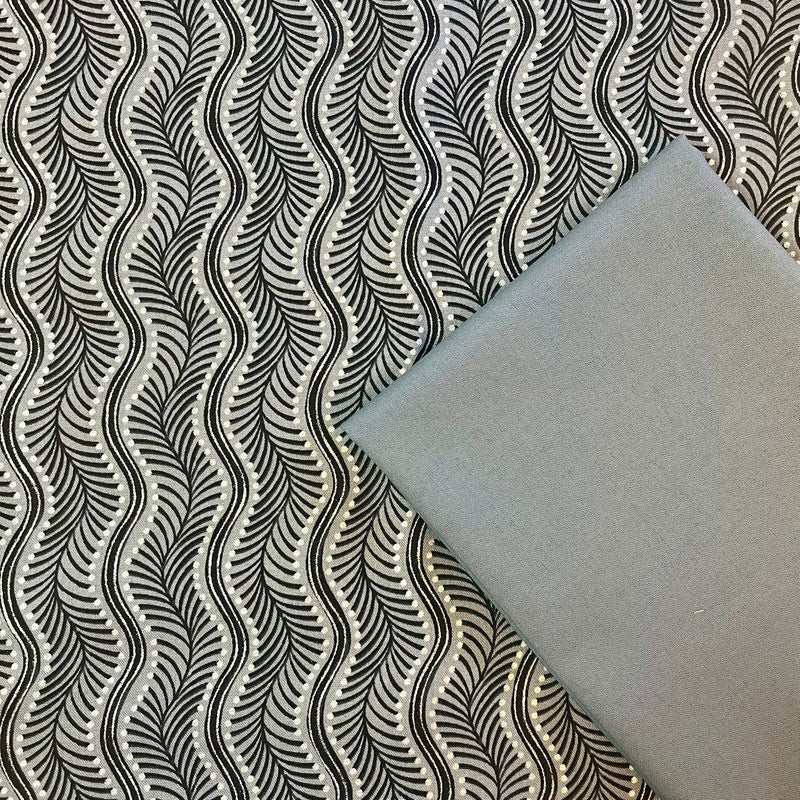 Premium HMH: Robert Kaufman | Holiday Flourish Peppermint Twist 'Wavy Stripe' SRKM-22950-183 PEWTER with School Grey