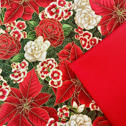 Premium HMH: Robert Kaufman | Holiday Flourish Peppermint Twist 'Large Floral' SRKM-22946-274 PINE with Scarlet