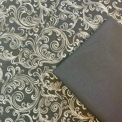 Premium HMH: Robert Kaufman | Holiday Flourish Peppermint Twist 'Scroll' SRKM-22949-305 GRAPHITE with Dark Grey