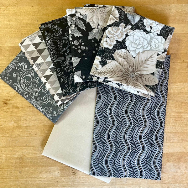 FABRIC KIT: Festive Squares Runner: Robert Kaufman Holiday Flourish Peppermint Twist TAUPE / SILVER / GREY OPTION
