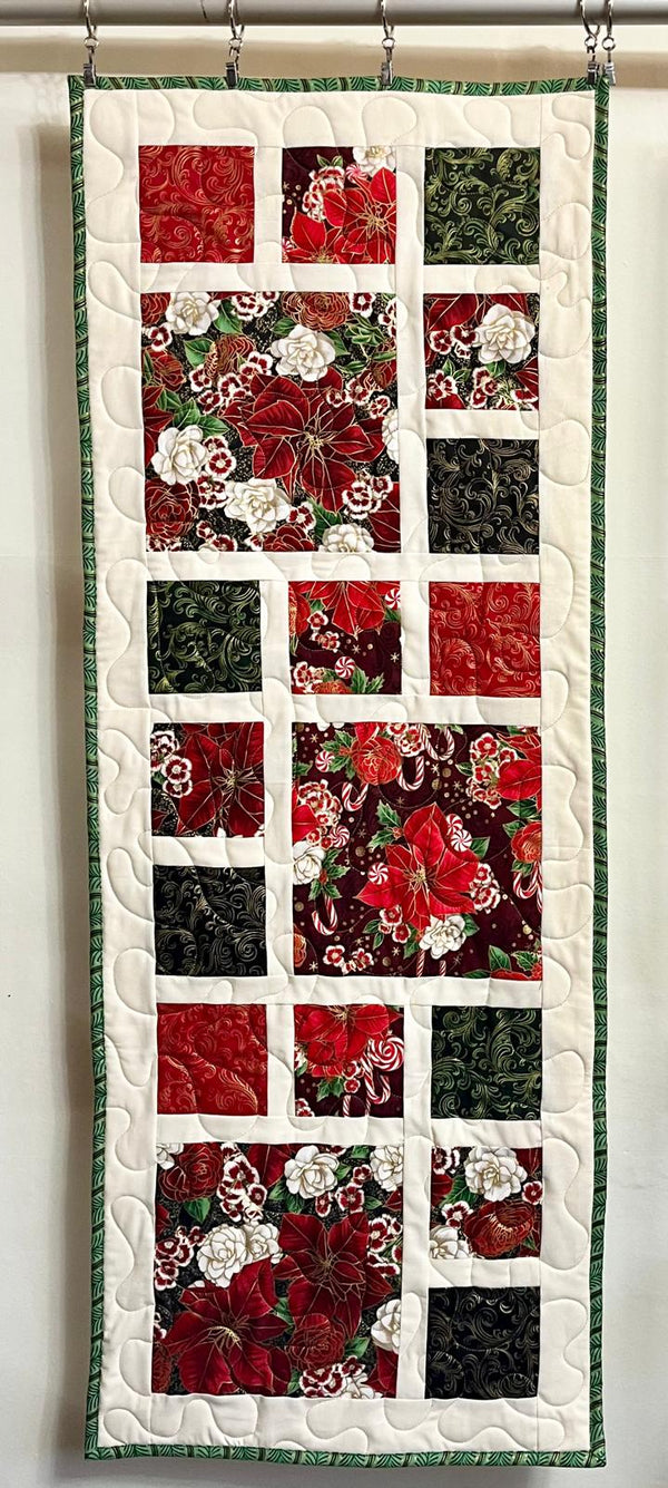 FABRIC KIT: Festive Squares Runner: Robert Kaufman Holiday Flourish Peppermint Twist RED & GREEN OPTION