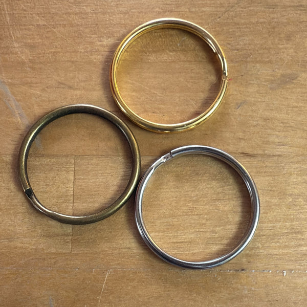 HARDWARE: Trio of 1" Split Ring Key Rings: Antique, Gold and Nickel Silver colours
