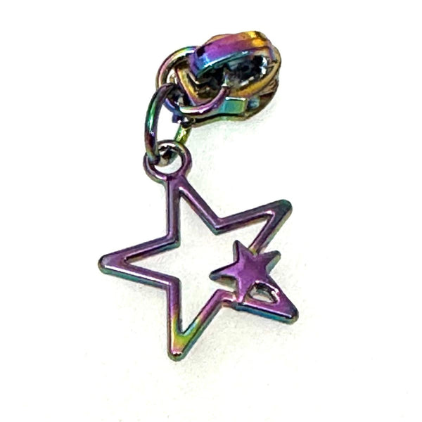 HARDWARE: Metal Zip Slider with DOUBLE STAR Zipper Pull x 1: SIZE 5: Rainbow