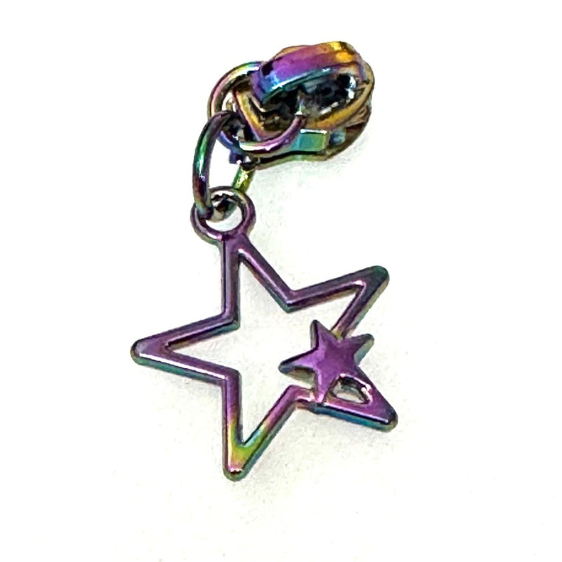 HARDWARE: Metal Zip Slider with DOUBLE STAR Zipper Pull x 1: SIZE 5: Rainbow