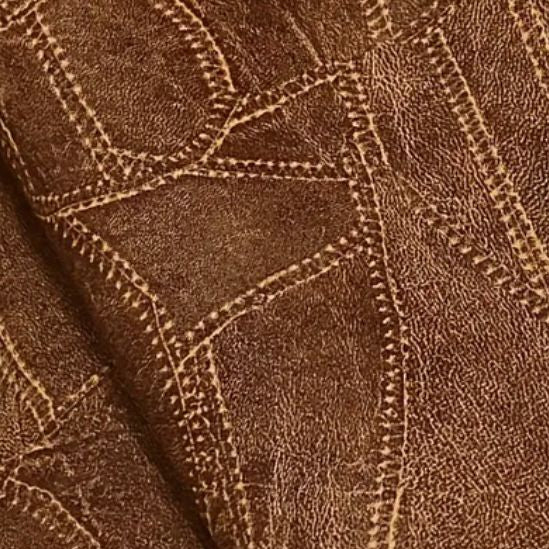 Special Buy: Vintage Style Faux Leather / Leatherette: BROWN STITCHED Patchwork Effect: PRECUT approx 40cm x 134cm piece