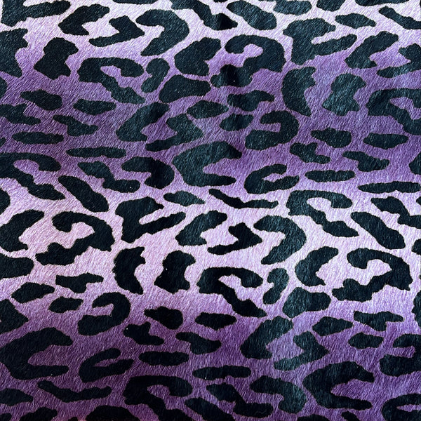 SPECIAL BUY: Premium Top Grain Cowhide Horsehair Fabric: 1.5mm Thick: PURPLE LEOPARD Print Design