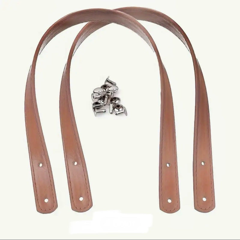 HARDWARE: 45cm Detachable PU Leather Bag Straps + Rivets: One Pair in TAN