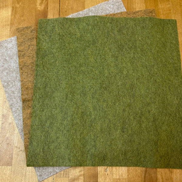 FELT TRIO: Wool Mix Handicraft Felt: Three 9" x 9" Squares: Autumnal colours (will vary from those pictured)
