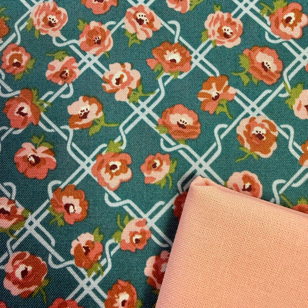 Premium HMH: Liberty | Floral Nostalgia 'Rosemary Blooms' Coral/Teal 448B with Peach