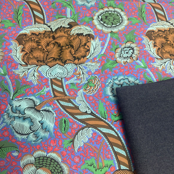 Half Metre Heaven: Kaffe Fassett x Morris & Co 'Wandle' PWKW012 Cobalt with Midweight Cotton Denim