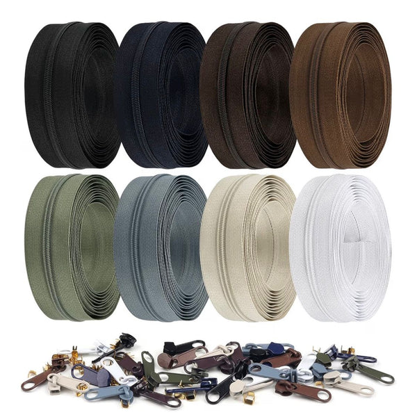 ZIP MEGA DEAL: 22.4 Metres (Eight 2.8m Pieces) of CLASSIC NEUTRALS Size #3 Zipper Tape in 8 Colours with Colour Zip Pulls and Accessories