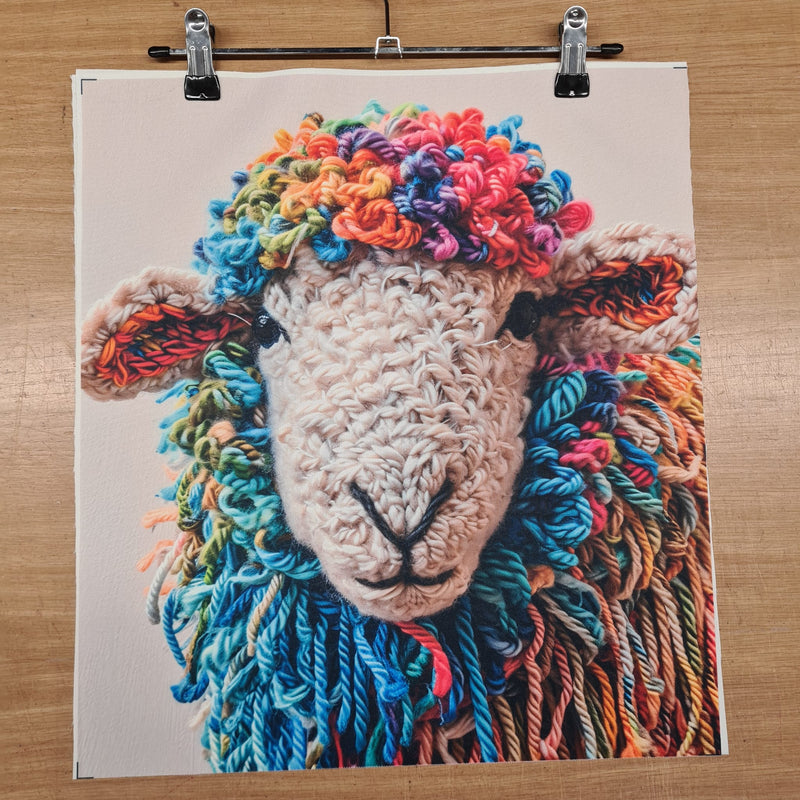 PRECUT PANEL: Waterproof Canvas TOTE BAG Panel: Approx 40cm x 45cm: Knitted Sheep
