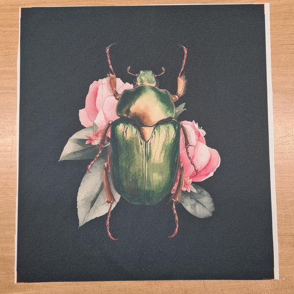 PRECUT PANEL: Waterproof Canvas TOTE BAG Panel: Approx 40cm x 45cm: Green Beetle