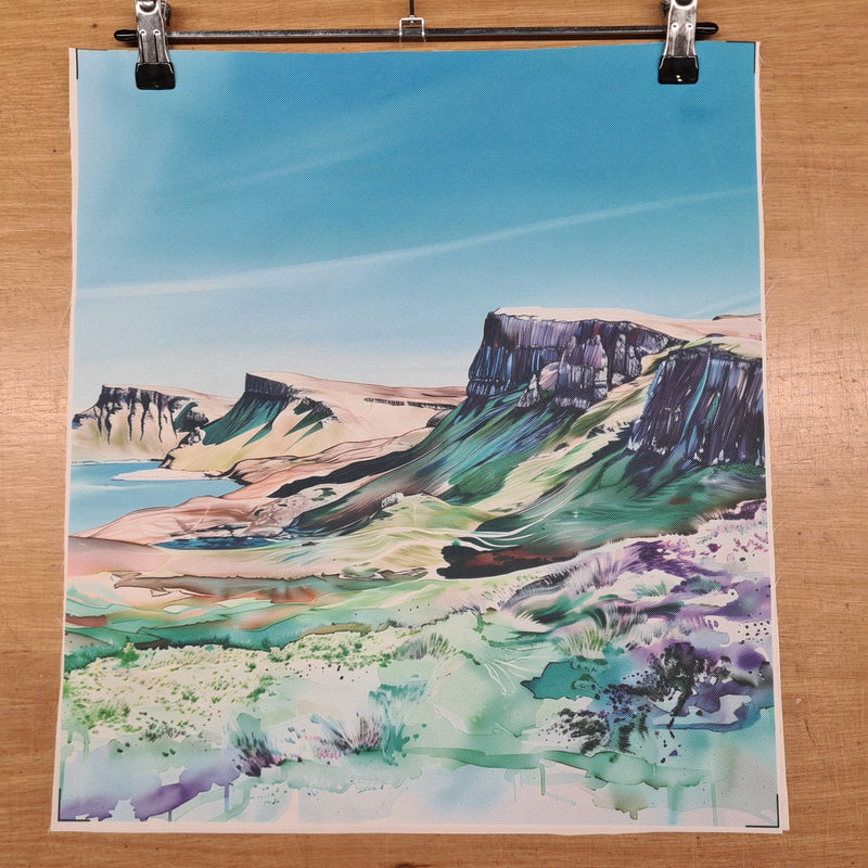 PRECUT PANEL: Waterproof Canvas TOTE BAG Panel: Approx 40cm x 45cm: Isle of Skye Cliffs