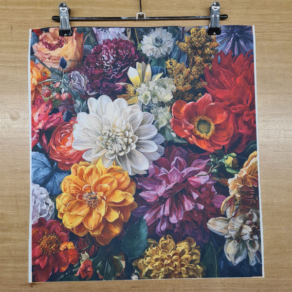 PRECUT PANEL: Waterproof Canvas TOTE BAG Panel: Approx 40cm x 45cm: Autumn Dahlia Blooms