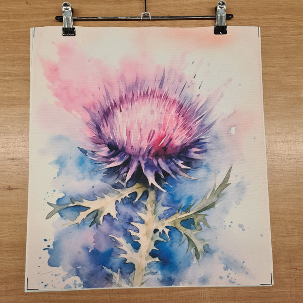 PRECUT PANEL: Waterproof Canvas TOTE BAG Panel: Approx 40cm x 45cm: Watercolour Thistle