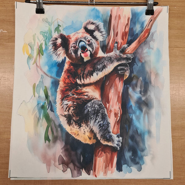 PRECUT PANEL: Waterproof Canvas TOTE BAG Panel: Approx 40cm x 45cm: Watercolour Koala 2