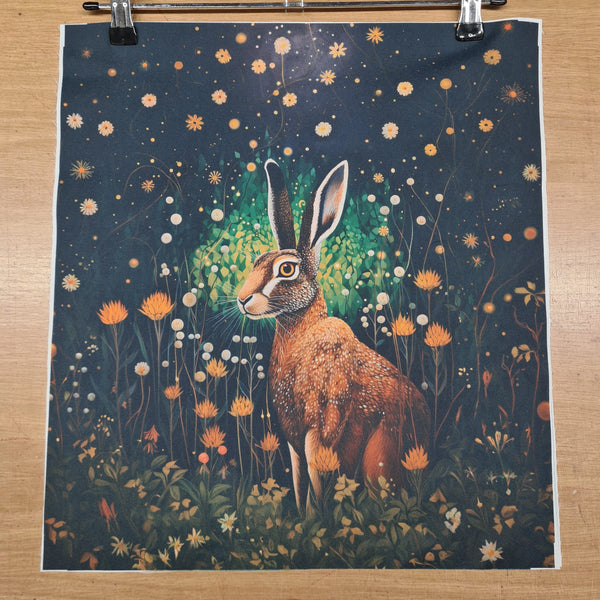 PRECUT PANEL: Waterproof Canvas TOTE BAG Panel: Approx 40cm x 45cm: Meadow Hare