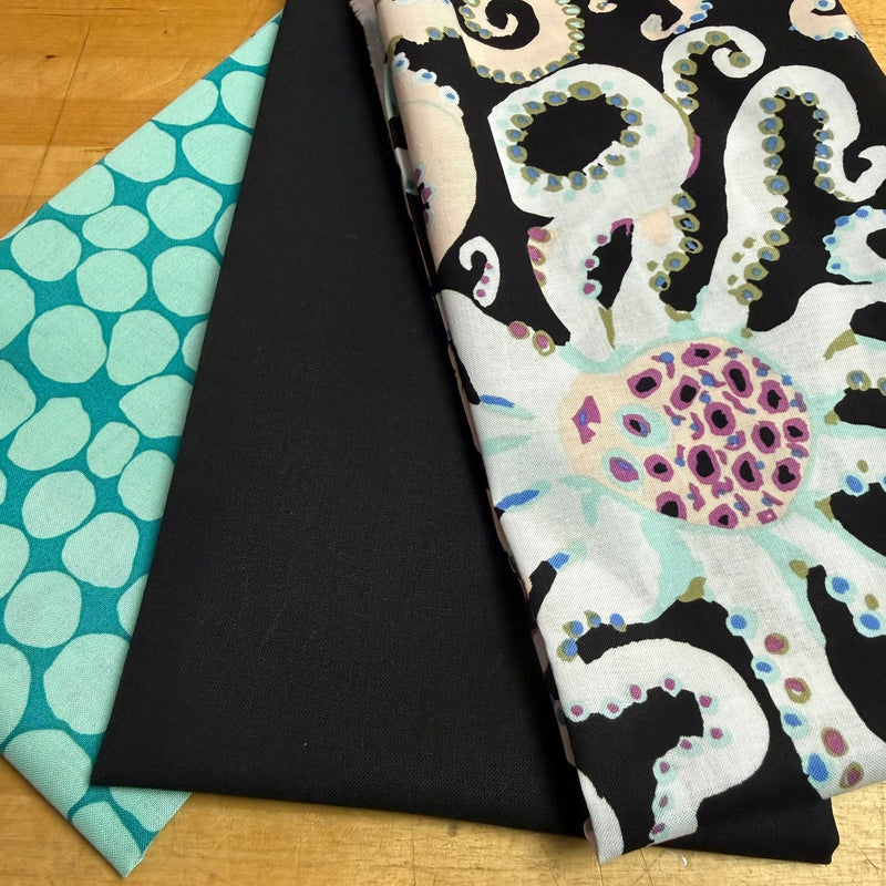 FABRIC KIT: Any Size Back-To-Back Zip Pouch: KFC 'Octopus' Black + 'Ju ...