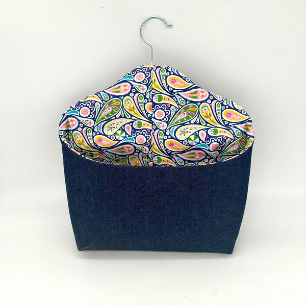 FABRIC KIT: Posh Peg Bag: 1/2m H640 + FQ Denim + FQ Dashwood Kaleidoscope Ace Lawn 'Paisley' Royal