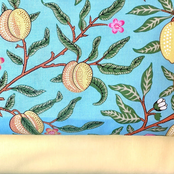PERFECT PAIRING: 1/2m Duo: Kaffe Fassett x Morris & Co 'Fruit' PWKW010 Duck Egg + Buttercup Plain