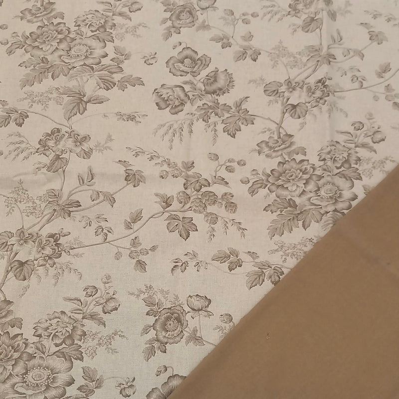 Half Metre Heaven: 3 Sisters for Moda | Sister Bay Mochi Linen: 44270 35L Natural/Driftwood FLORAL with Silver Mink CTO