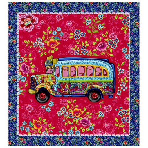 Odile Bailloeul: Carte Velours 'Bus' (Velvet Card 'Indian Bus'): Approx 28cm x 31cm / 11" x 12" Panel