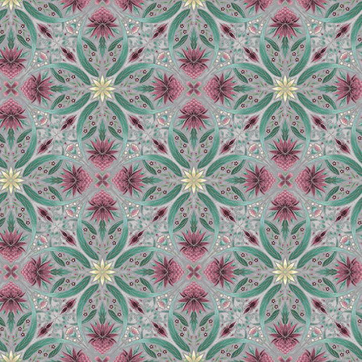 Leesa Chandler | 'Melba' Tile 0002 5 Grey Pink Silver: by the 1/2m