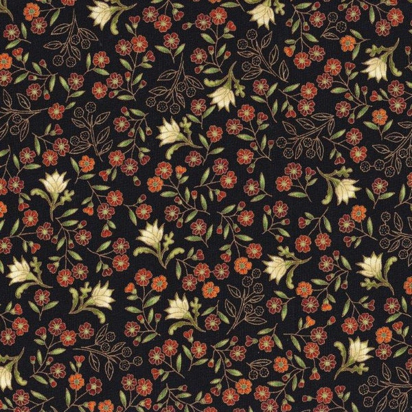 Leesa Chandler | Melba 'Small Floral' 0003 7 Black Orange: by the 1/2m