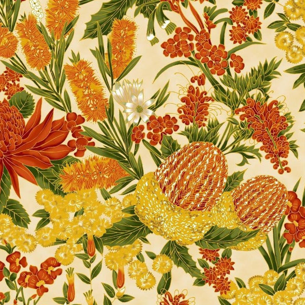 Leesa Chandler | Under The Australian Sun 'Floral' Cream Orange 0013 8: by the 1/2m