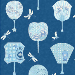 Leesa Chandler | Summer Palace 'Chinese Fans' Ivory/Blue 0019 12: by the 1/2m
