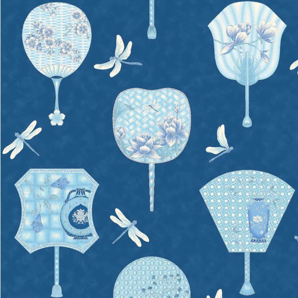 Leesa Chandler | Summer Palace 'Chinese Fans' Ivory/Blue 0019 12: by the 1/2m