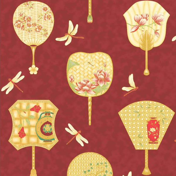 Leesa Chandler | Summer Palace 'Chinese Fans' Ivory/Red 0019 1: by the 1/2m