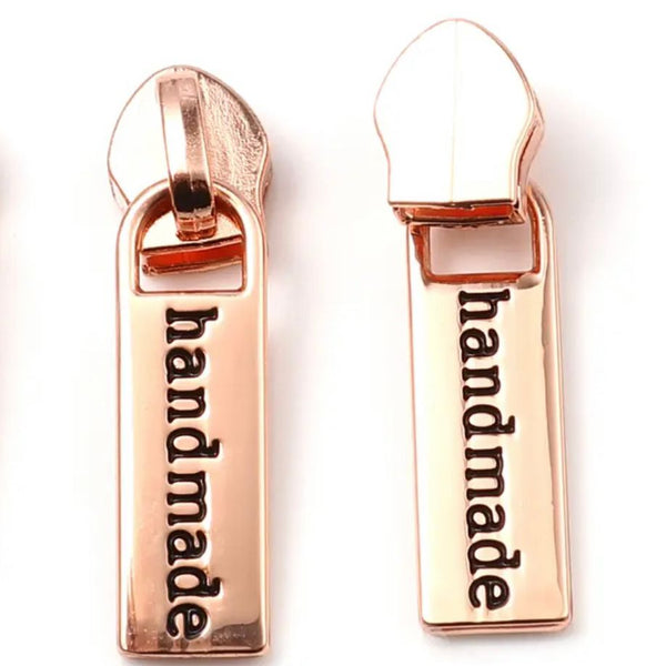 HARDWARE: Metal Zip Slider with "HANDMADE" Zipper Pull x 1: SIZE 5: Rose Gold colour