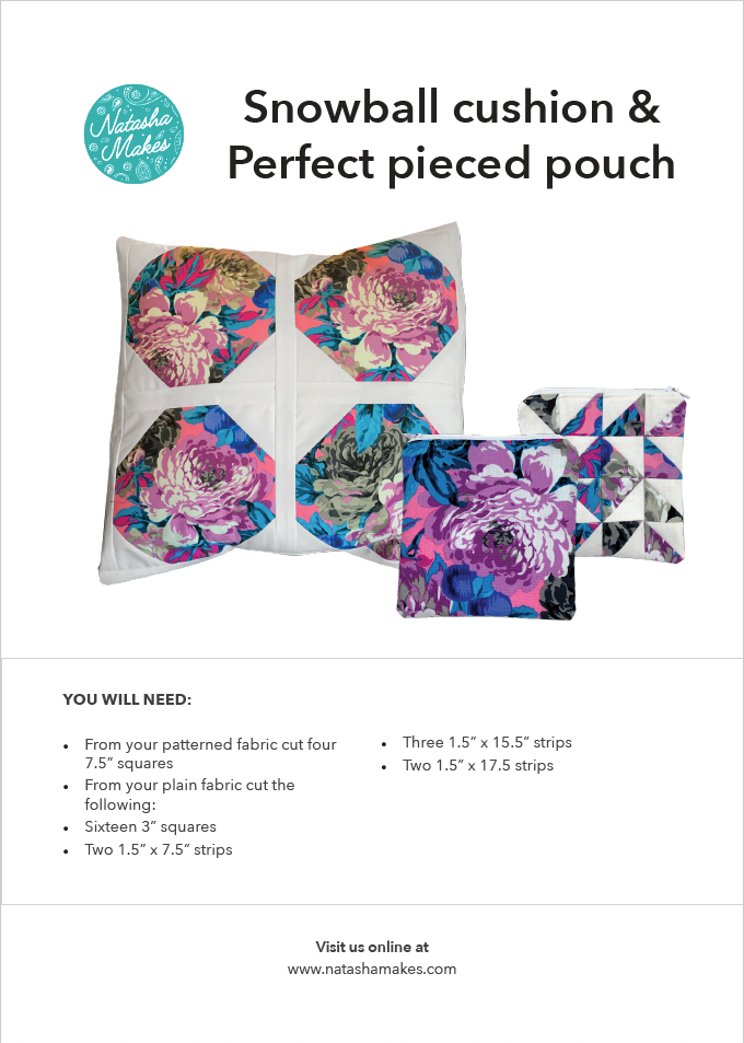 Snowball Cushion & Perfect Pieced Pouch - INSTRUCTIONS ONLY Instructions | Natasha Makes