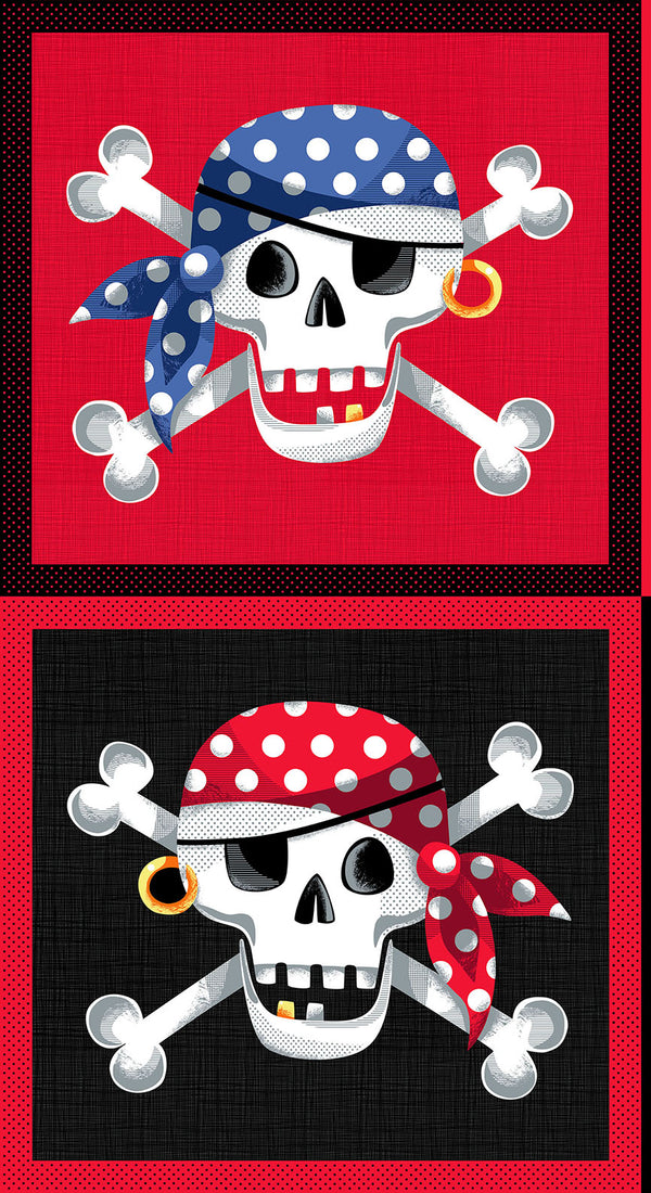 Makower | Pirates 'Skull and Crossbones Panel' 2434/1: Precut Panel
