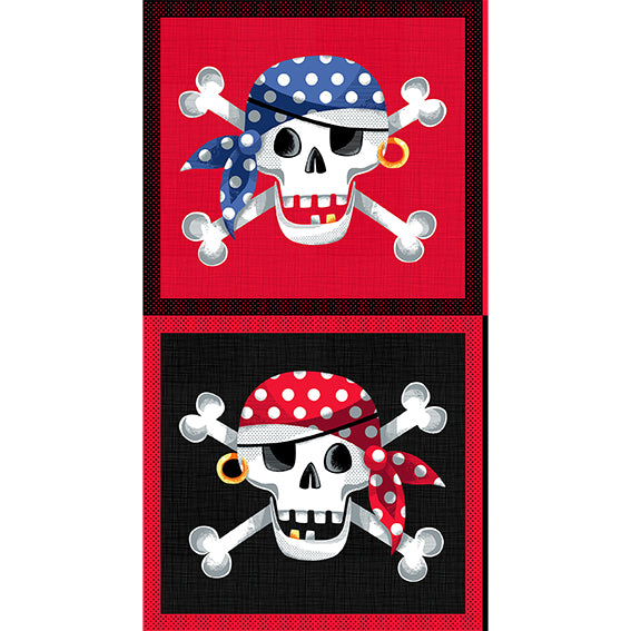 Makower | Pirates 'Skull and Crossbones Panel' 2434/1: Precut Panel